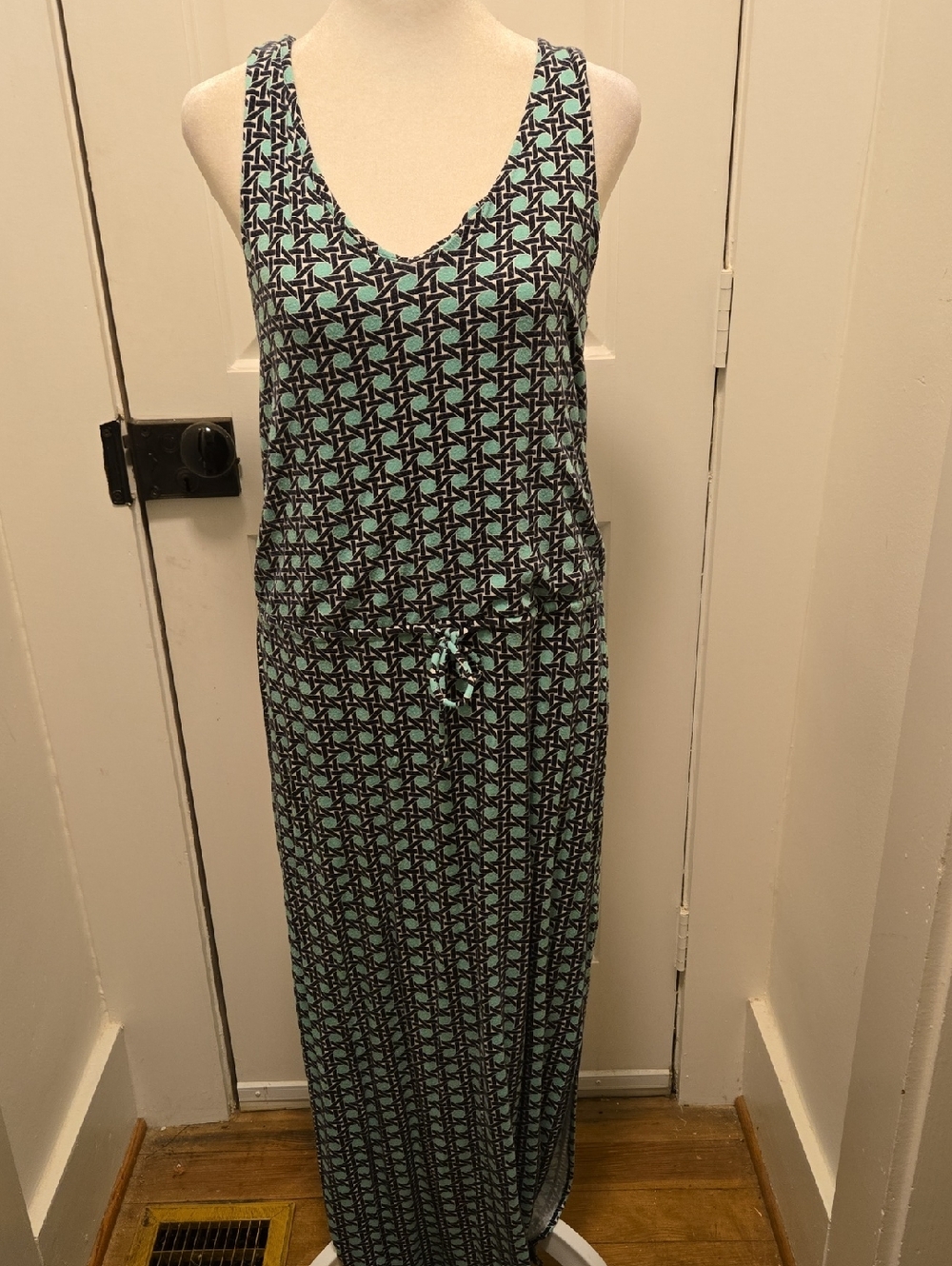 Banana Republic Aqua and Black Geometric Maxi Dress